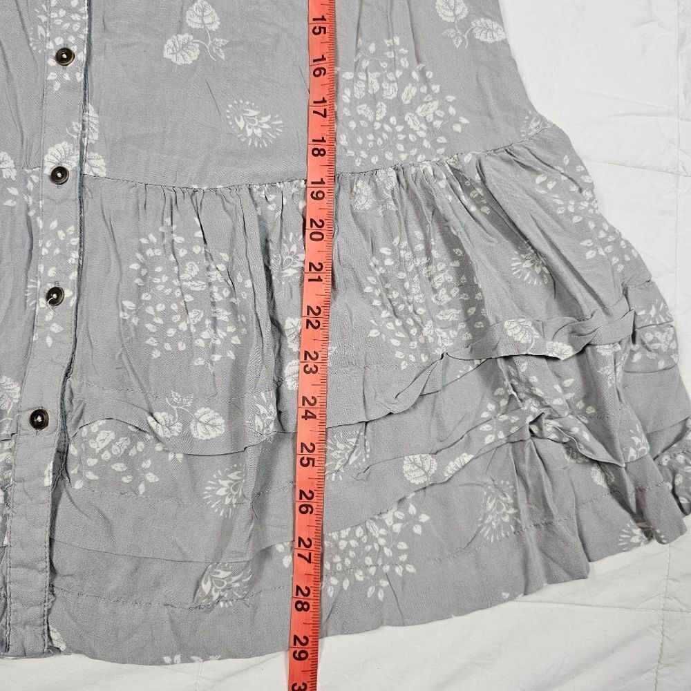 Holding Horses Anthropology Grey Floral Print Ruffle Tunic Top Women's Size XS - Picture 7 of 8
